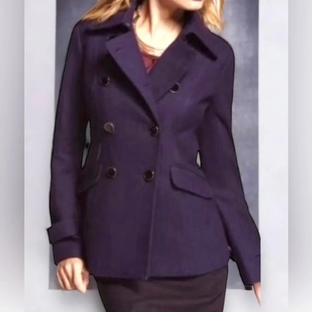 Express | Purple Plum Wool Pea Coat Size SP - Picture 2 of 7